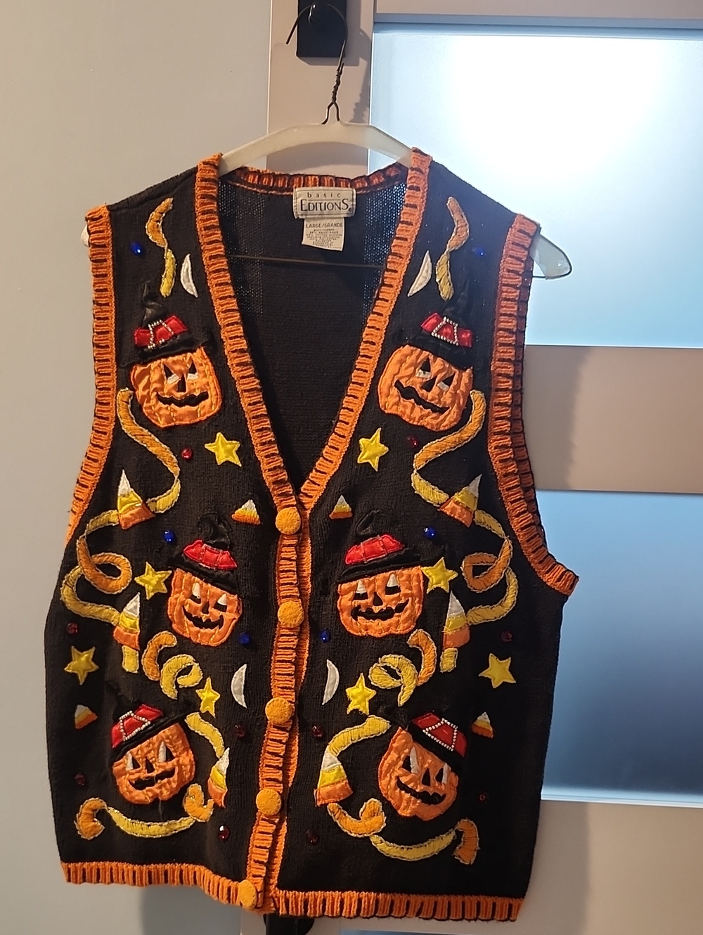 Basic Editions Black Orange Yellow Halloween Pumpkin Vest